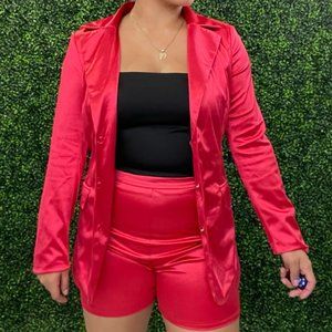 Nasty Gal Satin Red Two Piece Suit Set